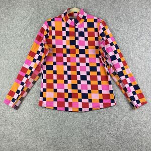 IBKUL Annalise Top Womens M Checkered Colorful Quarter Zip Sports Athletic Sheer